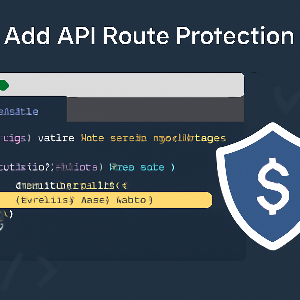 VS Code editor with x402-magic code snippet highlighted, API route protection, futuristic payment shield overlay