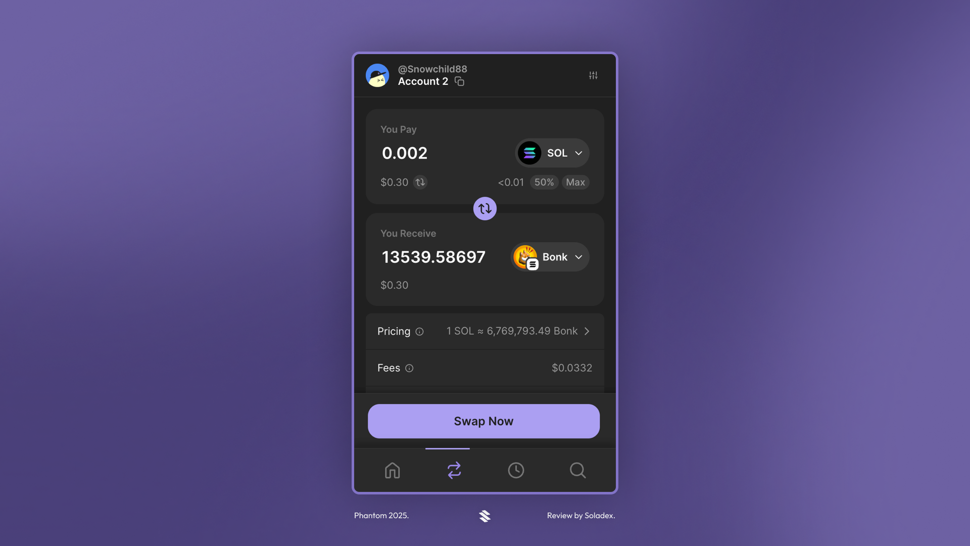 Phantom Solana wallet interface