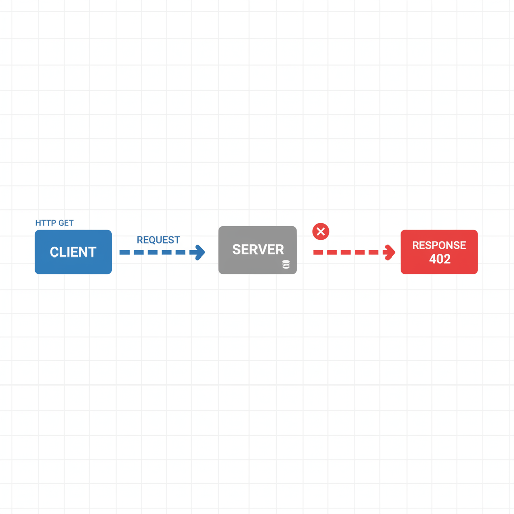 HTTP GET request arrow to server responding 402, network diagram simple icons