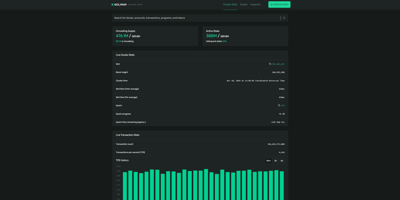 Solana Explorer dashboard for payment tracking